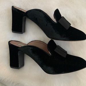 Tabitha Simmons Black Velvet Heeled Mules